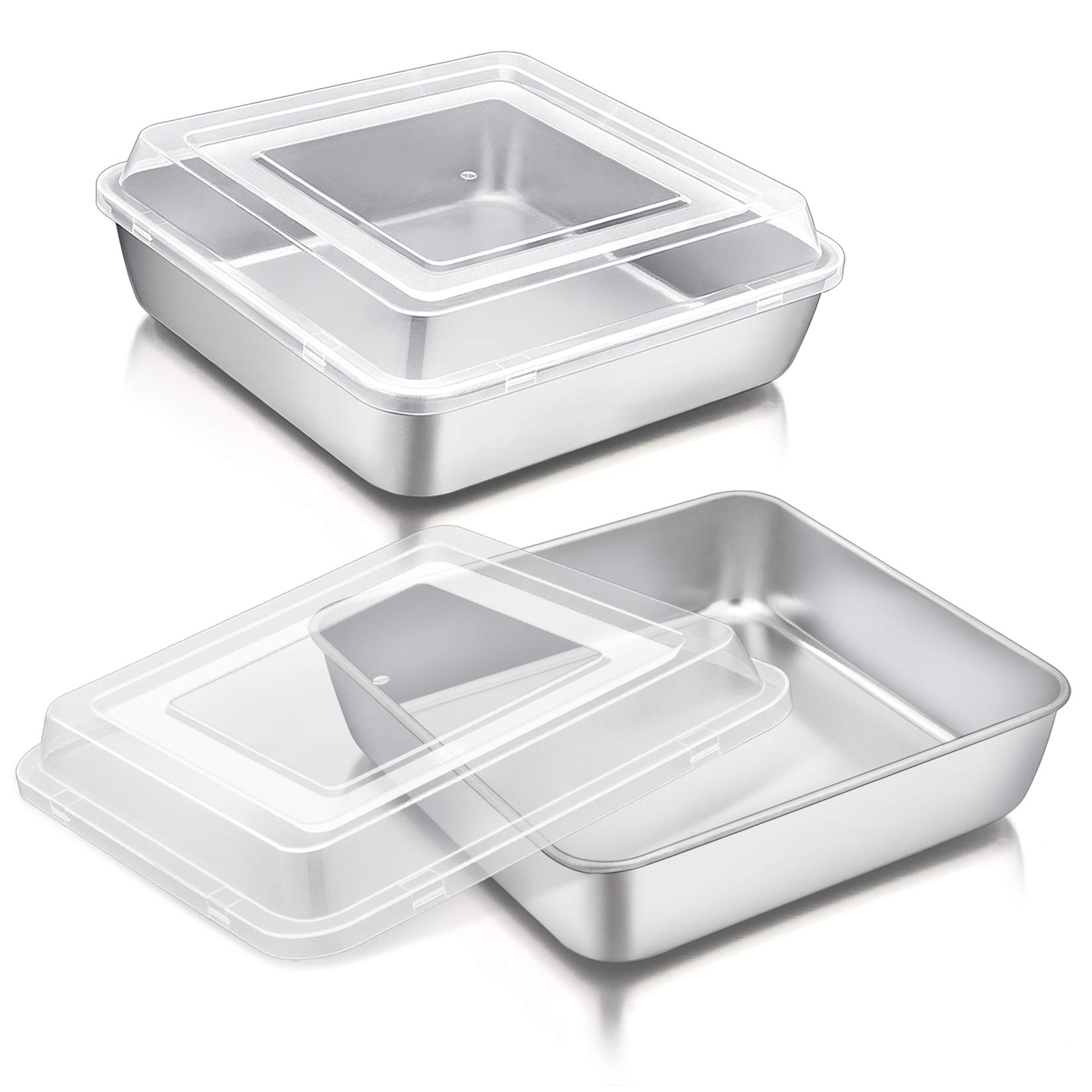 P&P CHEF Square Baking Cake Pan with Lid, Stainless