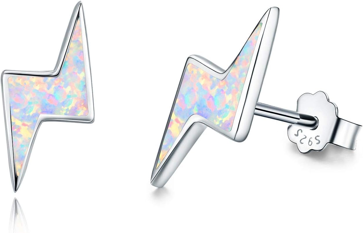 Sleeper Earrings 925 Sterling Silver Small Stud Synthetic Opal Earrings Hypoallergenic Cartilage Earrings for Women Cute Lightning Earrings Gift for Girls Stud Earrings for Kids