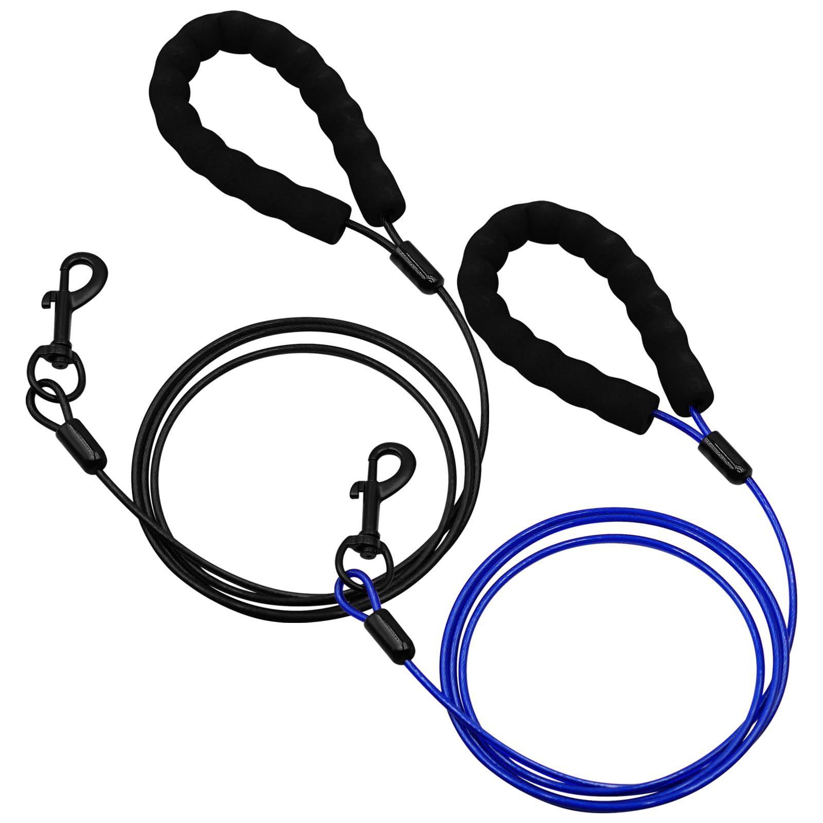 SUNDEE 2 Pack Chew Proof Dog Lead with Comfortable Padded Handle 1.2/1.5/1.8m, Heavy Duty Steel Metal for Large and Medium Dogs Train and Walk, Safe Traffic Rope with Retractable Buckle-Blue(1.5m)