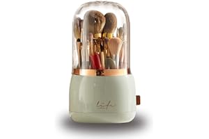 Mackertop Makeup Brush Holder with Lid, 360° Rotating Makeup Organizer Acrylic Dust Free Waterproof Makeup Brushes Storage Ho