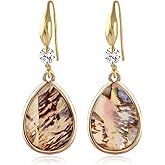 Watforsh Gold Dangle Teardrop Abalone Seashell Earrings for Women Boho Beach Ocean Jewelry Hook Style with Cubic Zirconia for Summer Vacation