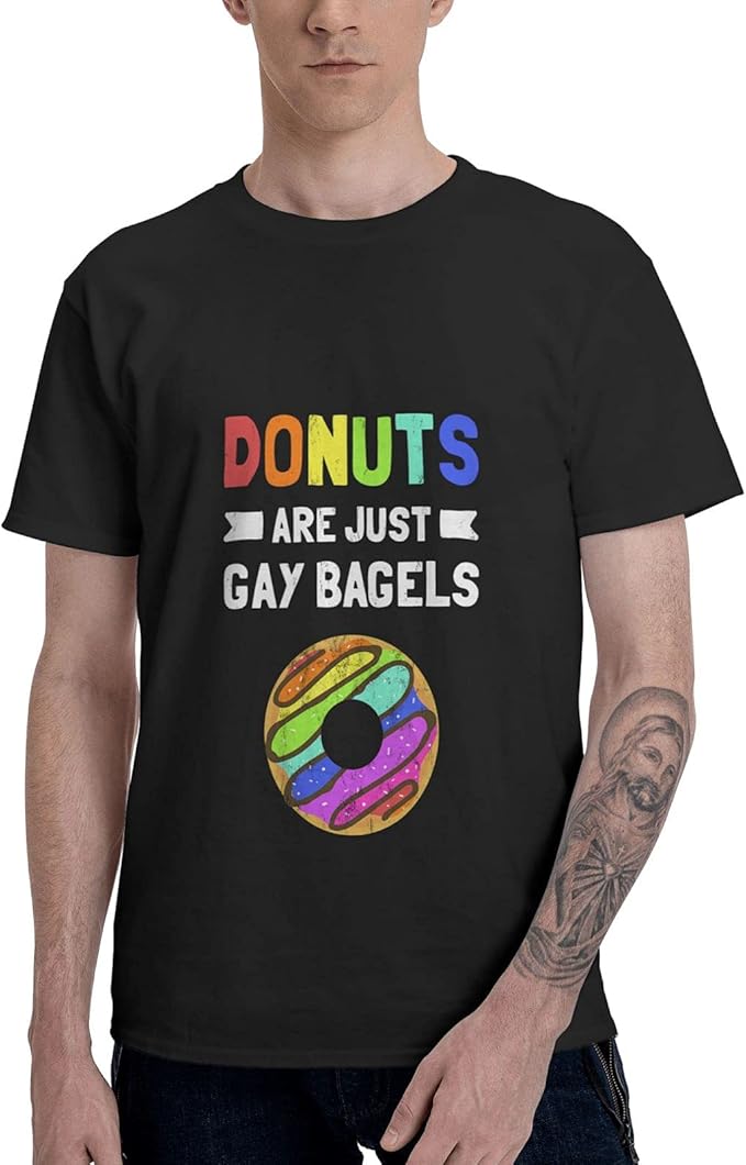 Funny Donut are Just Gay Bagels LGBTQ Pride Men's ShortSleeved TShirt Sports Casual T