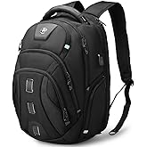 Swissdigital Design Tech Backpack for Men, Compact Organized, TSA Friendly with Apple Find My Network, USB Charging RFID Protection for College and Business, Fits 17" Laptops, Black | SD1644FB-01