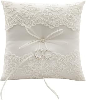 Awtlife Lace Wedding Ring Pillow Ivory Pearl Cushion Bearer 21cm