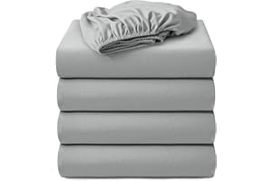 Hotella 4 Pack 100% Microfiber 60"x80" Queen Size Fitted Sheet Only, Hotel Quality Deep Pocket Bottom Sheet, Up to 14 inch Bedding Matress Protector, Snug fit and Non-Fade, Stay in Place, Light Gray