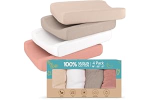 CRIMSONMARK 100% Muslin Changing Pad Cover Ultra Soft 120GSM Baby Changing Pad Covers for Girls and Boys - Easy wash Diaper Changing pad Cover with Low Shrinkage (4 Pack - White/Beige/Sand/Greish)