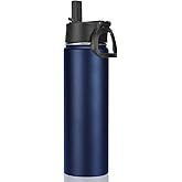 Neihepal 22 oz Insulated Water Bottle with Straw Lid, Double Walled Vacuum Stainless Steel Water Bottles Leak Proof, Wide Mouth (Navy,1 Pack)