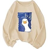 WDIRARA Women's Cartoon Duck Printed Crew Neck Sweatshirt Graphic Long Sleeve Loose Pullover