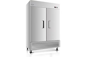 DEEPTIDE 54" W Commercial Upright Freezer with Double-Door: 49 Cubic Feet Storage, Adjustable Shelving, Automatic Defrosting, Precision Digital Thermostat, LED Lights, Safety Locks