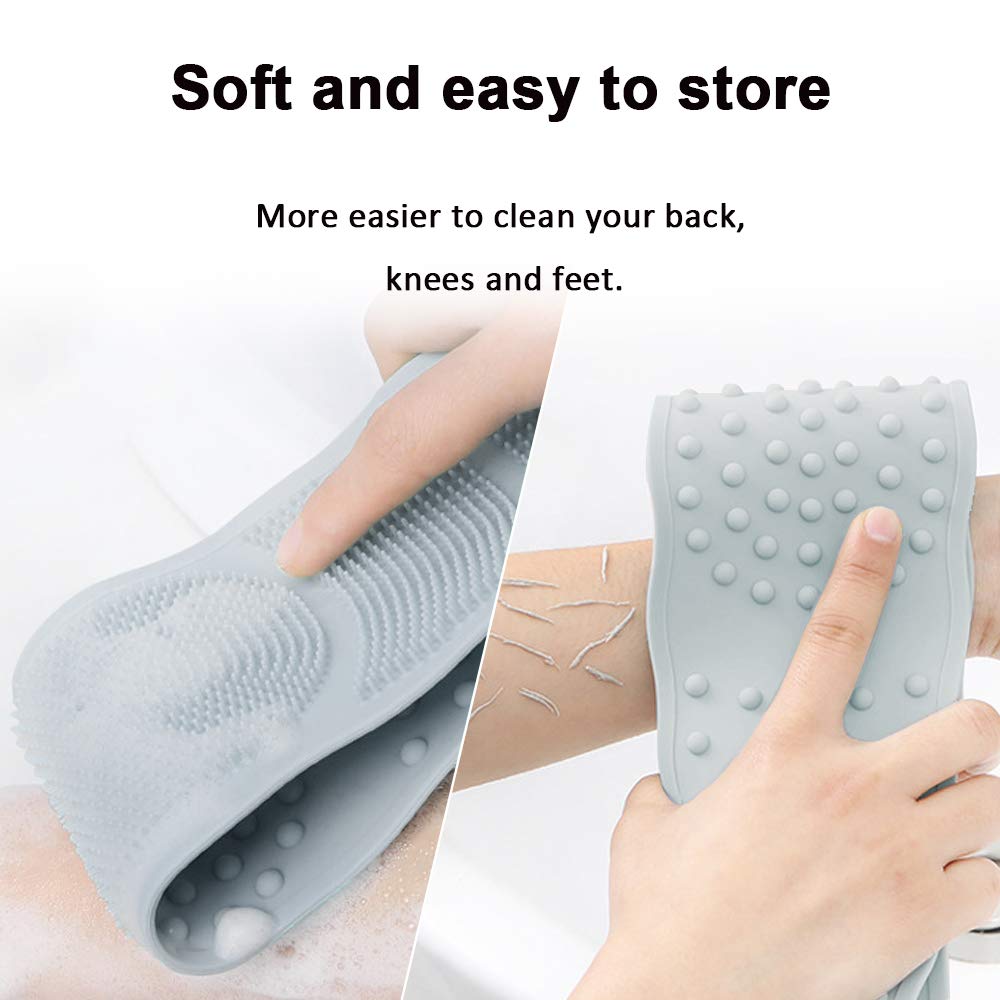 BAIMEI Silicone Back Scrubber for Shower, Handle Body Washer, Exfoliating Texture Scrubbing Pad (Grey) : Beauty