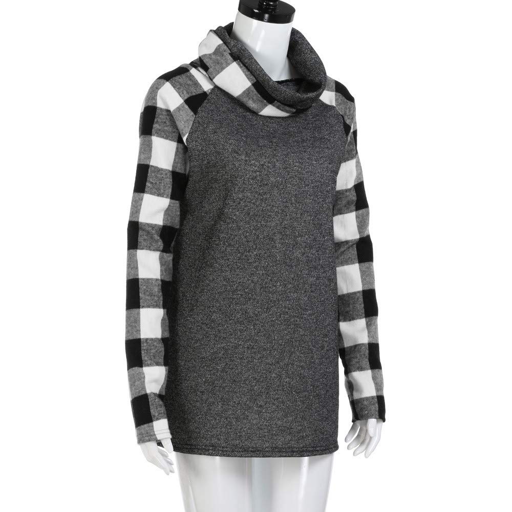 Women\'s Cowl Neck Plaid Sweatshirts Long Sleeve Casual Raglan Shirt Pullover White