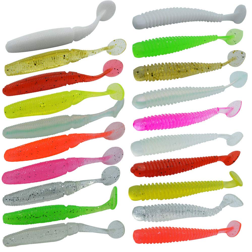 Senven Artificial Worm, 20Pcs Biomimetic Soft Silicone Earthworm Lures - Fishing Hook, Lure - 2g, 3g, 9 × 70mm, 10 × 80mm, Multiple Colors