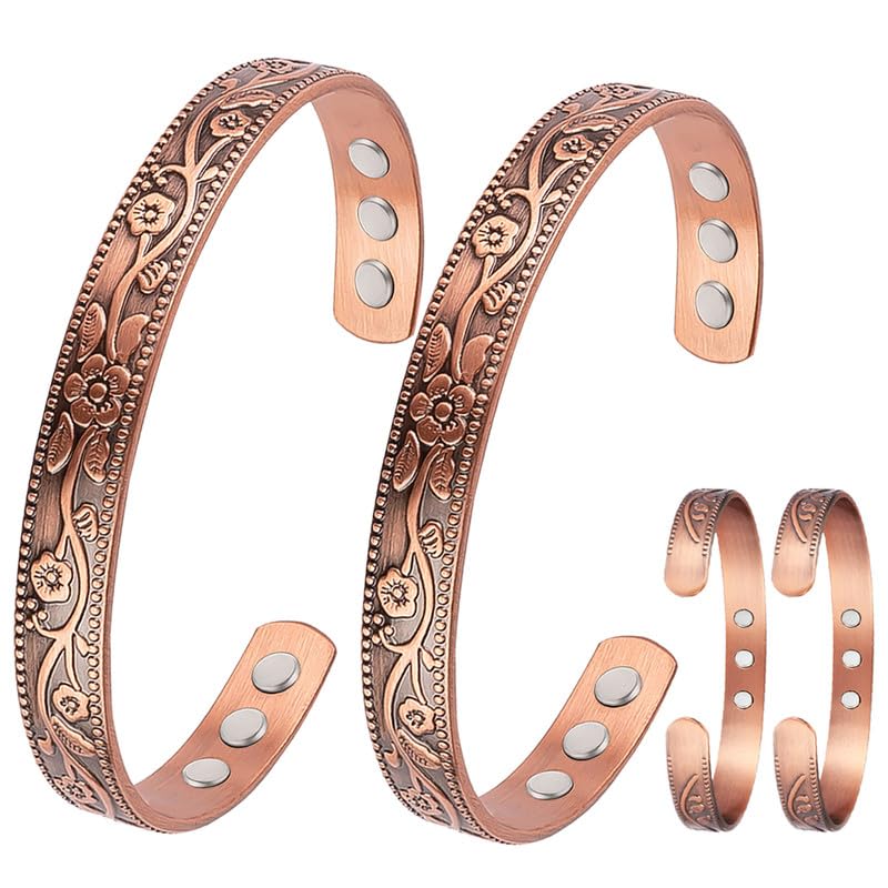 Photo 1 of 2PCS Copper Bracelets for Women Pure Copper Bracelet Cuff Bangle Strength Magnets Adjustable with Present Box