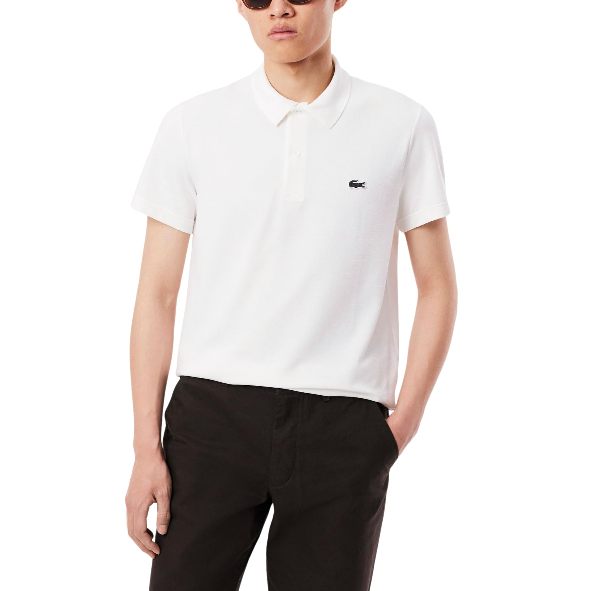 Lacoste Men’s Regular Fit Cotton Blend Polo Shirt, White, Large