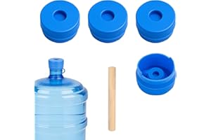 UPEOXT 4 Pack Reusable Water Jug Caps, 5 Gallon Bottle Replacement Lids, Anti Spill Snap On Top with Wooden Stick, Dispenser 
