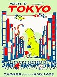 A SLICE IN TIME Travel to Tokyo By Clipper Godzilla Japanese Japan Advertisement Collectible Wall Decor Poster Print. Measures 10 x 13.5 inches