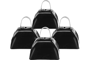 QIDOE Cow Bells Noise Makers for Sporting Events, 4PCS Metal Cowbells with Handle - Small Loud Bell Bulk Hand Percussion Noisemakers for Football Games Graduation Sporting Events Weddings
