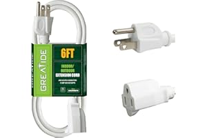 GREATIDE 6 FT White Outdoor Extension Cords, 16/3 Gauge, SJTW Waterproof Cable, 3 Prong Grounded Plug, Weather Resistant for Safety