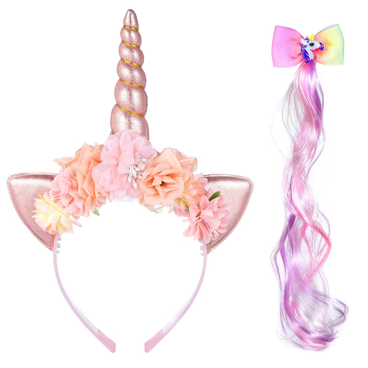 NICEAUTY Unicorn Headband for Girls 【2020 NEWEST】 with Wig Clip, Halloween Headbands for Women, Unicorn Party Favors, Unicorn Birthday Decorations : Beauty