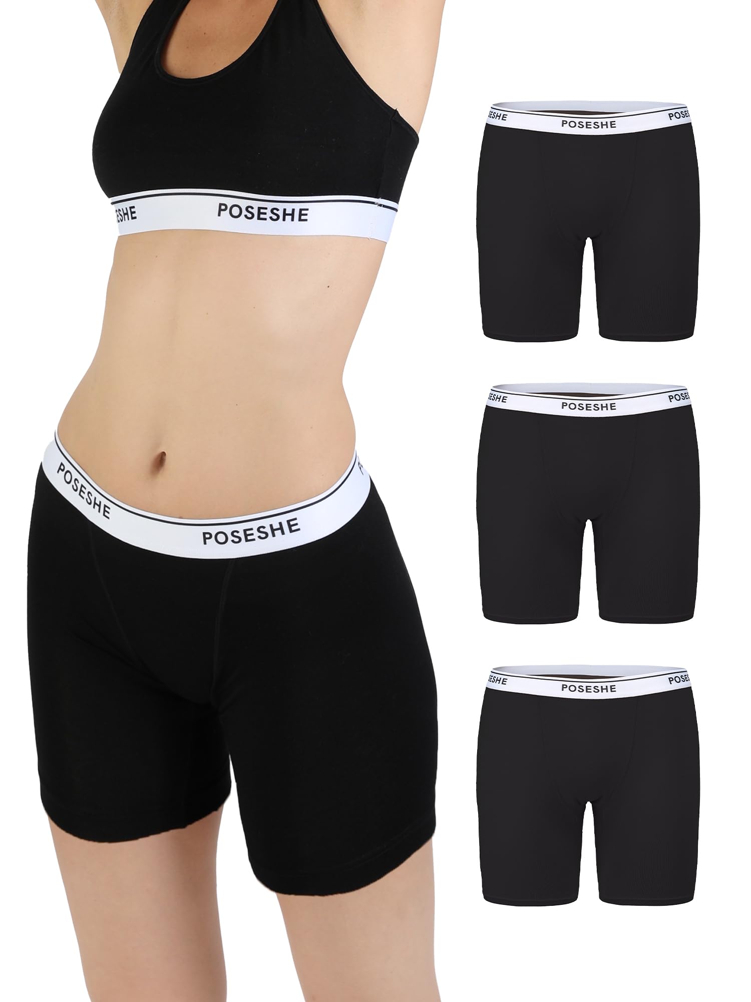 POSESHE Women's Boxer Briefs 8″ Inseam, MicroModal Anti-Chafing Boyshorts Underwear,grey-2pcs,M(8)