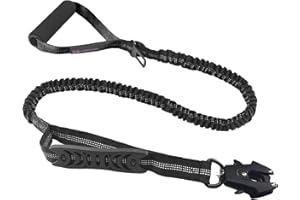 Nordkawa Dog Leash, No Pull Tactical Dog Leash with Frog Clip, Elastic Bungee Dog Leash with 2 Control Handle, Reflective Shock Absorbing Training Lead for Large Medium Dogs (Black)