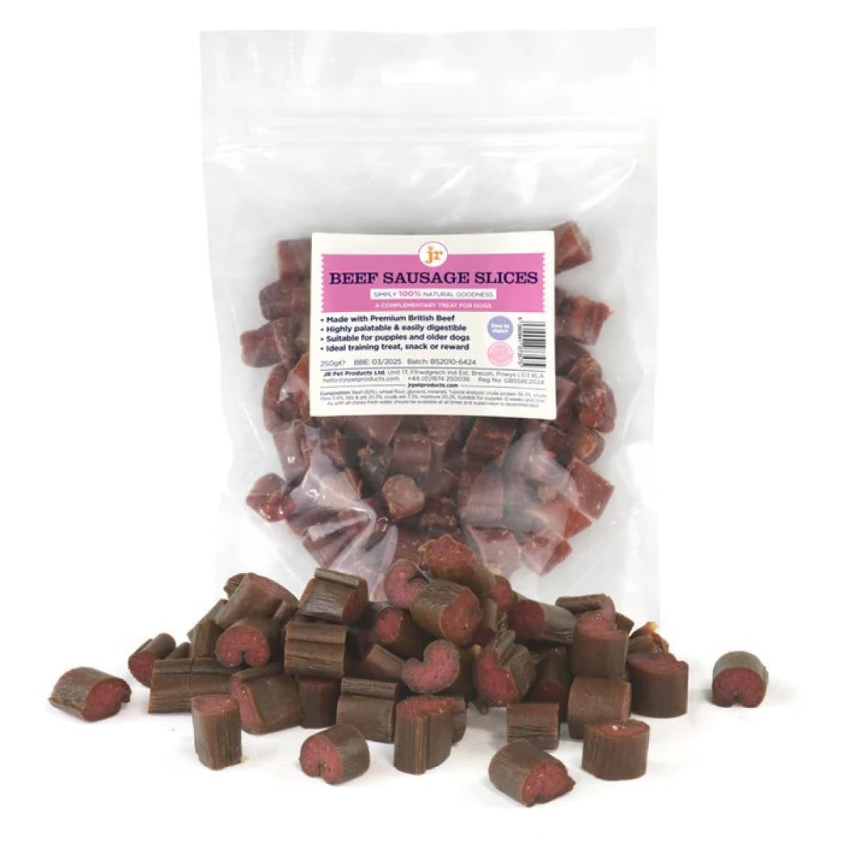 Premium British Beef Sausage Slices, Highly Palatable Treats, 250g