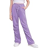Kimoda Girls Sweatpants Pants Wide Leg Flare Pants Teen Kids Elastic Casual Trousers with Pocket Size 6-13