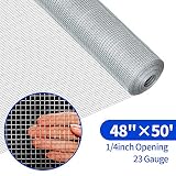48x50 Hardware Cloth 1/4 inch Square Galvanized Chicken Wire Welded Fence Mesh Roll Raised Garden Bed Plant Supports Poultry Netting Cage Wire Snake Fence