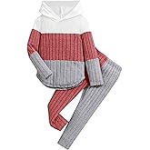 Kxuryueo Toddler Kid Girls Clothes Ribbed Color Block Long Sleeve Hoodie Sweatsuit Set Fall Outfits