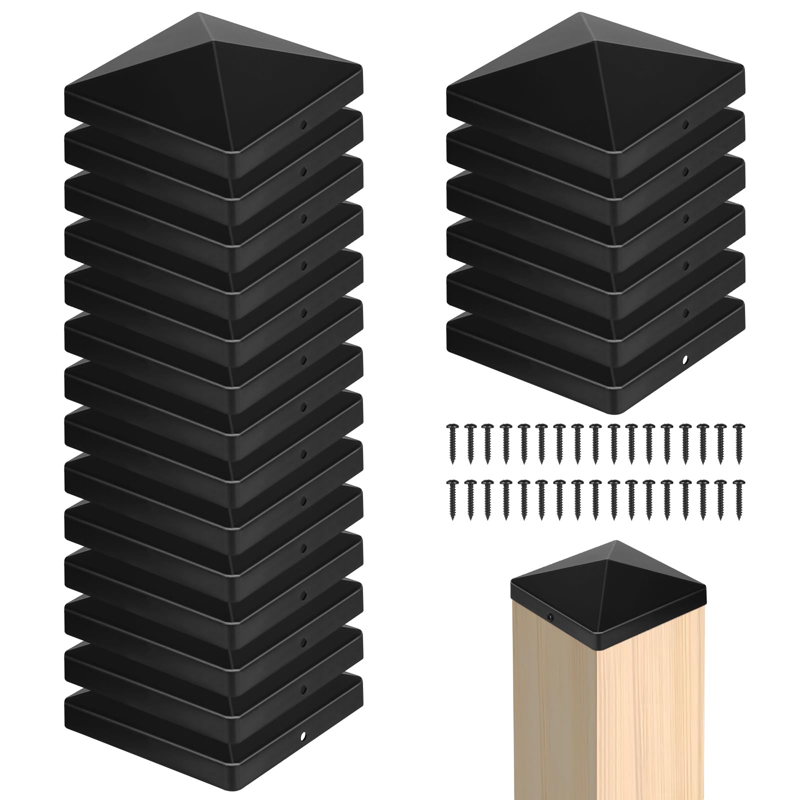 DBREAKS Pack of 16 Post Caps, 9 x 9 cm, Cover Caps for Posts, Fence Post Caps, Plastic Post Caps, Square, Includes Screws, for Wooden Posts