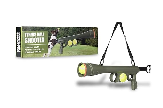 Tennisball-Kanone mit 15 Meter Schussweite | Hundespielzeug mit 2 Tennisbälle | Ideales Outdoor-Spielzeug für den Hund | Tenn