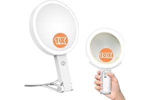 SIXHANS Makeup Mirror with Lights 10X/1X Double Sided Lighted Magnification with 3 Color LED Lights Mode,Compact Travel Mirro