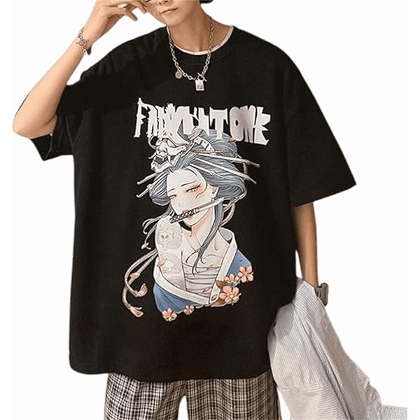 Men Vintage Geisha Graphic T-Shirt Japanese Harajuku Y2K Anime