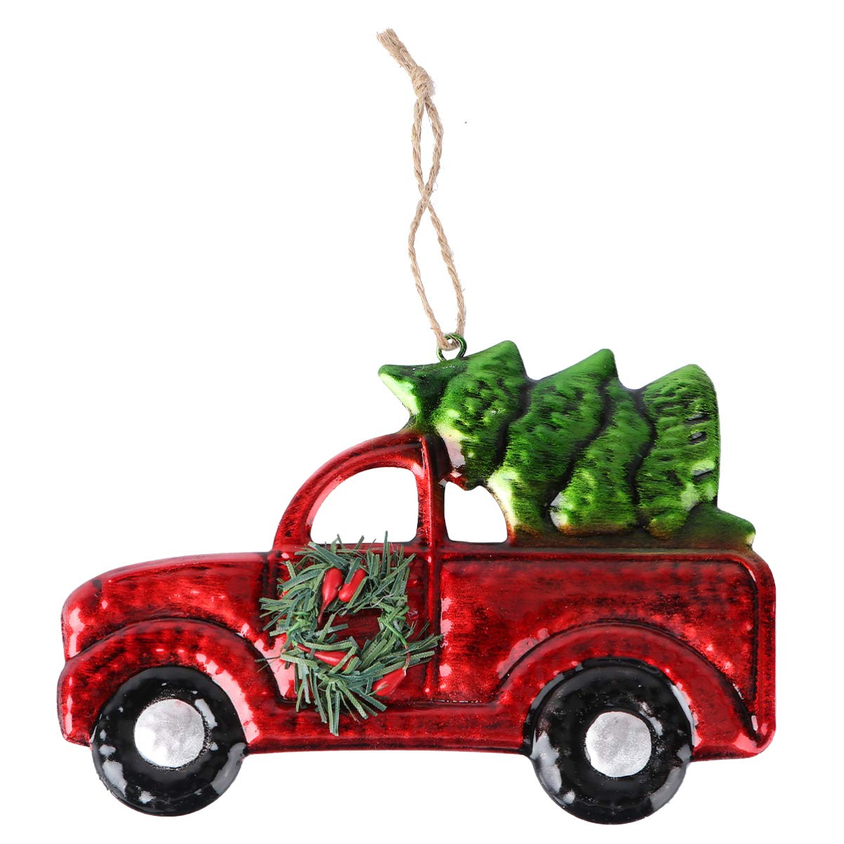 Vintage Red Truck Christmas Bauble Decoration Christmas Pickup Truck with Pine Tree Xmas Tree Ornament for Home Holiday Decor Red