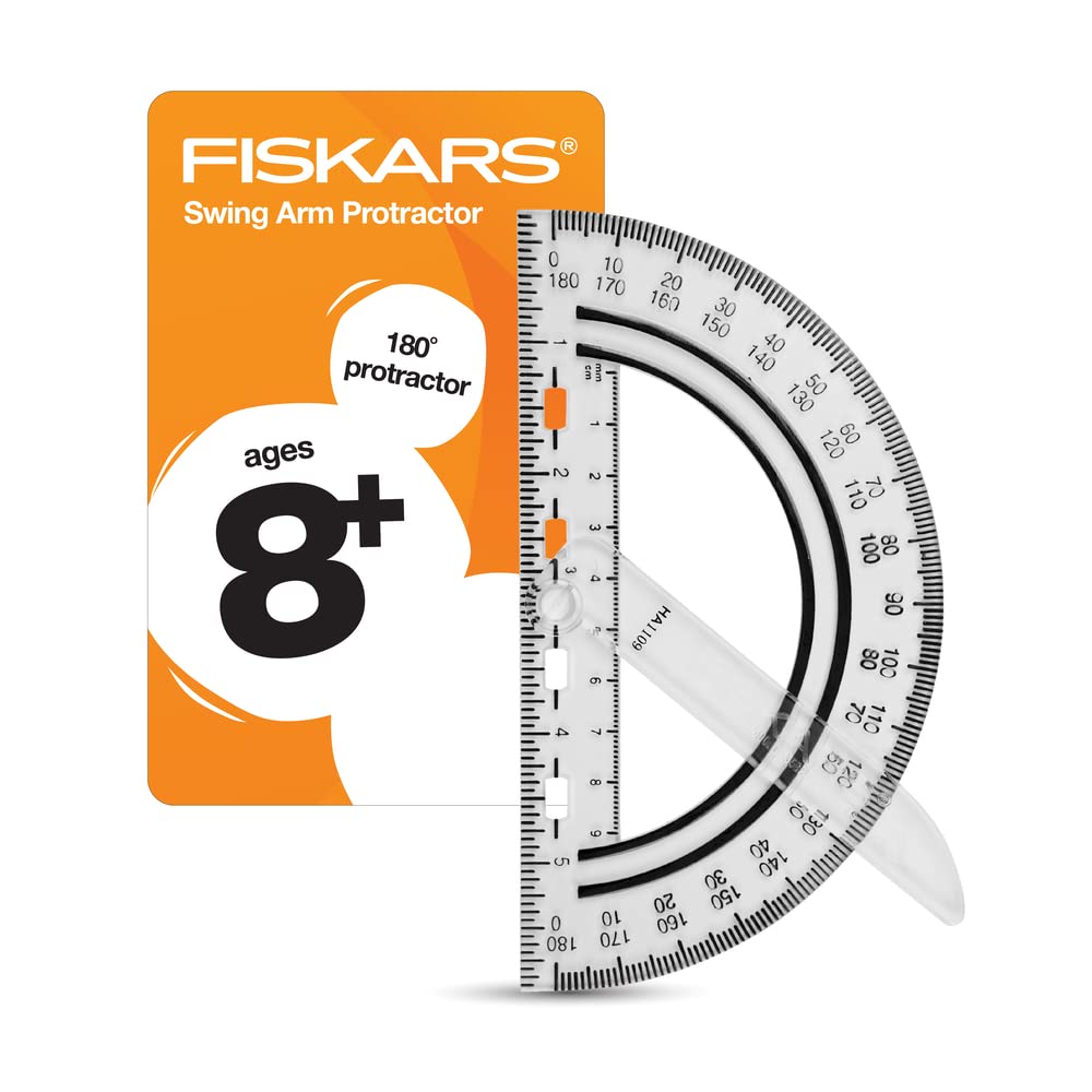 Fiskars 12-95400J Back to School Supplies, Protractor Swing Arm Clear, Color Received May Vary
