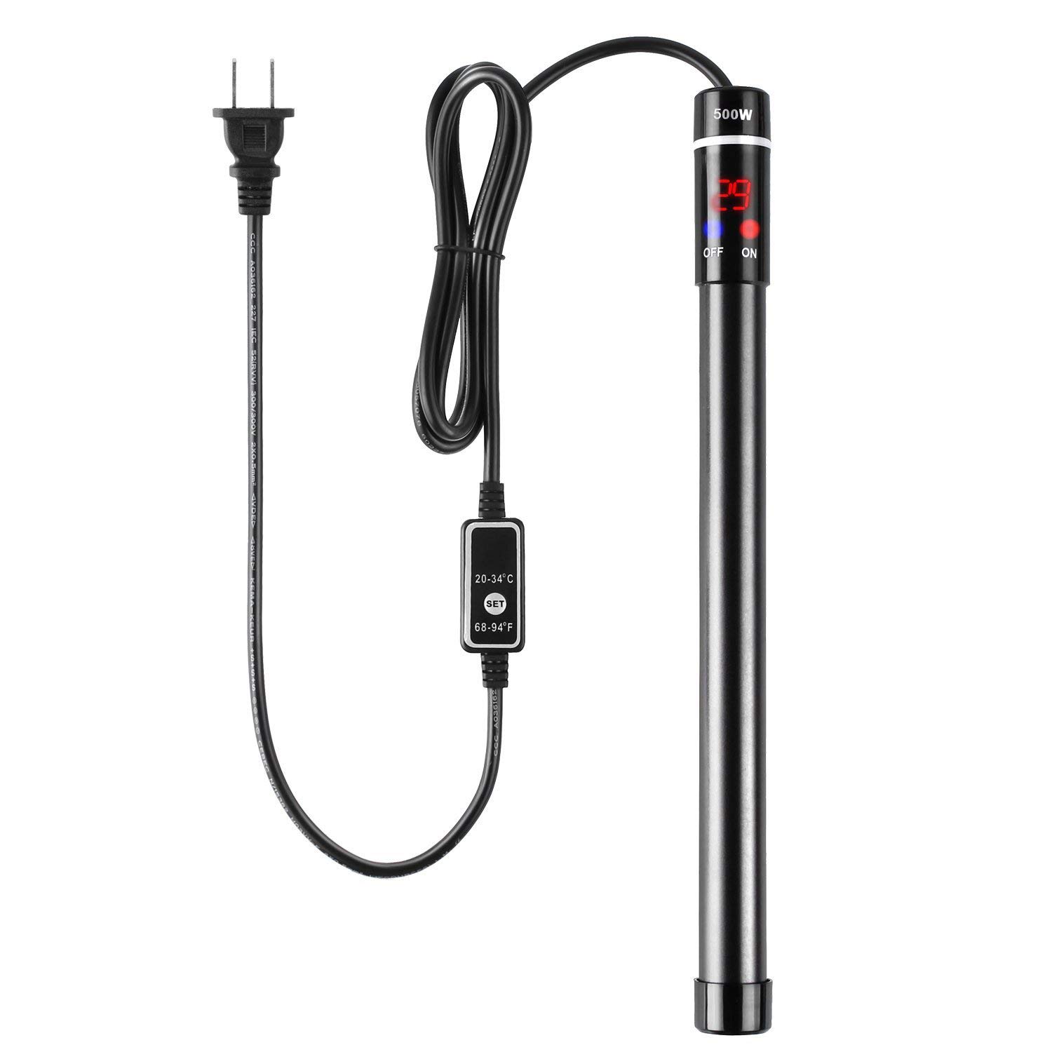 Photo 1 of MQ Titanium Alloy 500W Aquarium Heater for Salt and Fresh Water, Digital LED Display Submersible Heater with External Thermostat Controller, for Fish Tank 70-80 Gallon