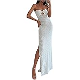 SweatyRocks Women's Cut Out Strapless Tube Dress Twist Split Thigh Bodycon Long Dresses