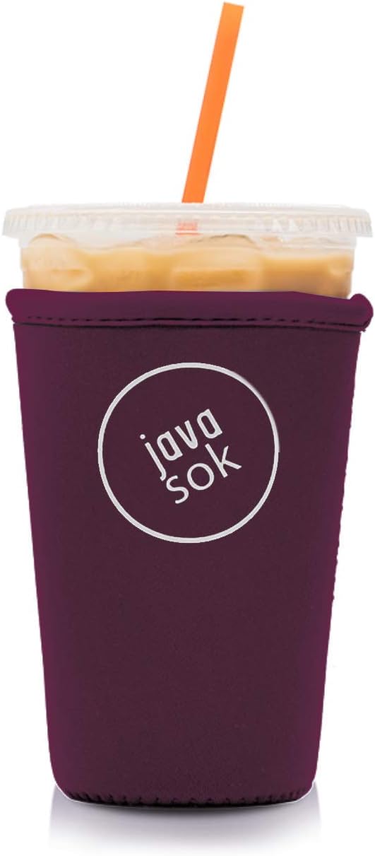 Java Sok Reusable Neoprene Insulator Sleeve for Iced Coffee Cups (Maroon,"Medium, 24-28oz")