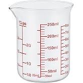 Ackers Borosilicate Glass Measuring Cup with Spout, 250 ml, 8 oz/1 Cup | Handle-free beaker shape with printed cup, oz and ml scales for cooking, baking and small-batch drink preparation