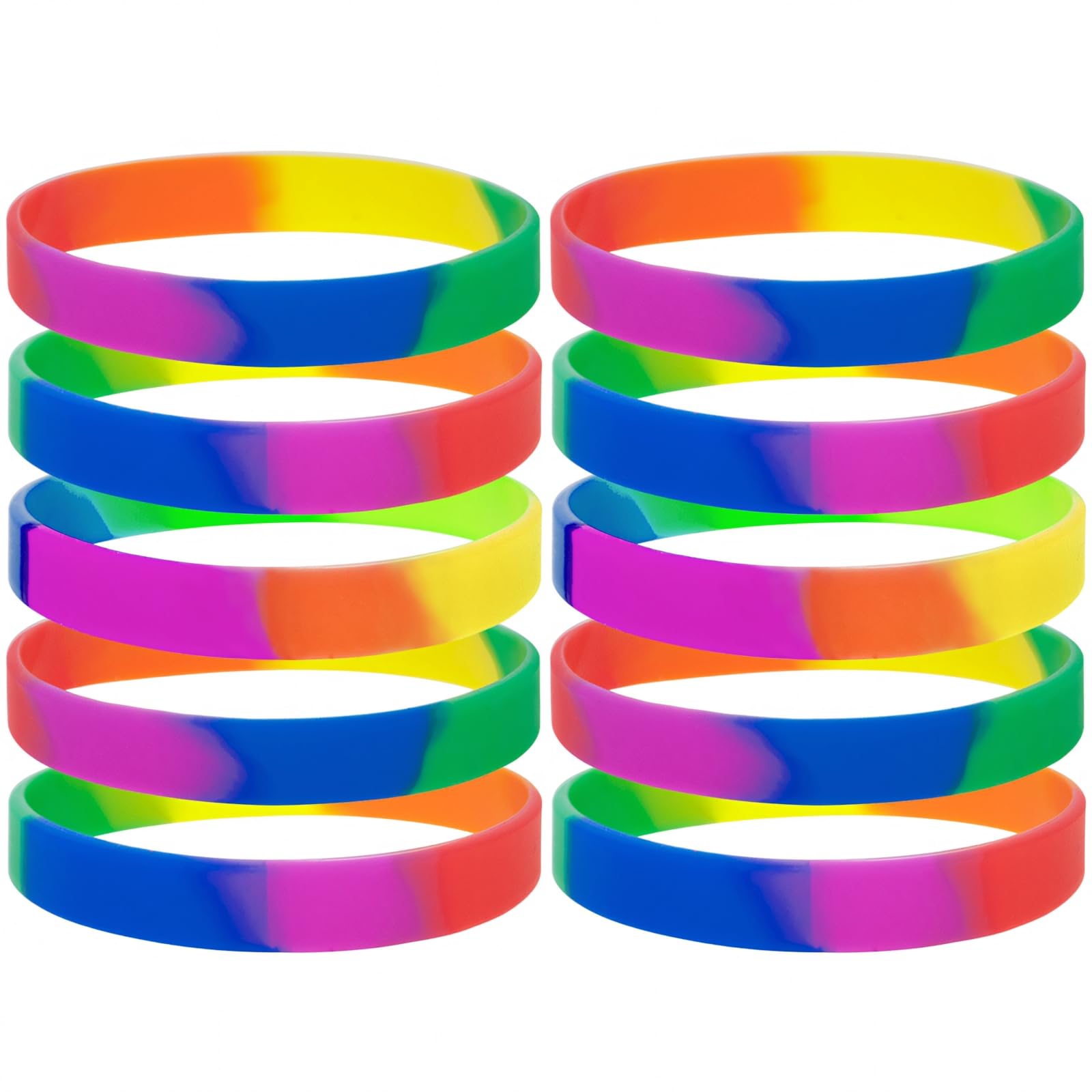 GOGO 10 Pcs Rainbow Silicone Wristbands Pride Rubber Bracelets Party Favors