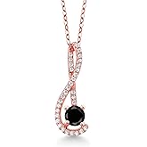 Gem Stone King 0.81 Ct Black Diamond White Created Sapphire 18K Rose Gold Plated Silver Pendant with Chain
