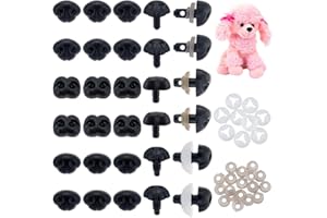 AHANDMAKER 3 Styles Large Safety Noses 30 pcs Plastic Safety Noses 18mm Black Crochet Noses with Washers for Amigurumi Craft 