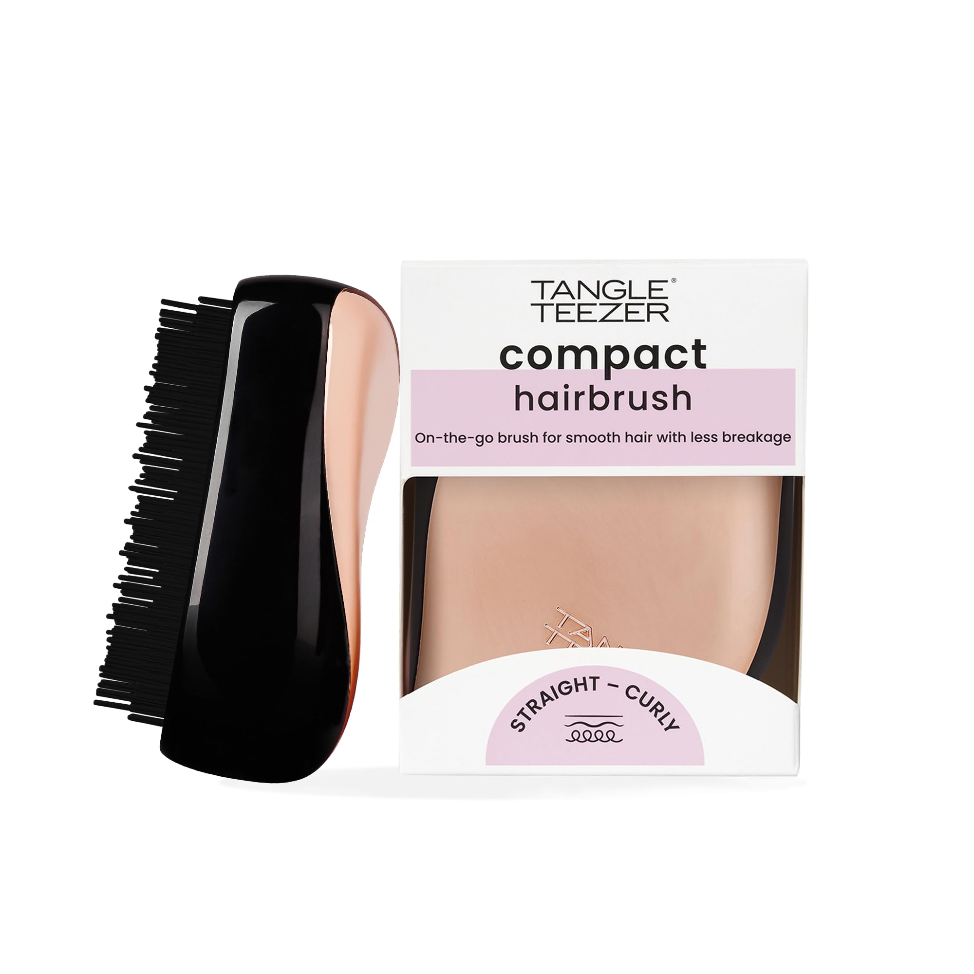 Tangle Teezer Compact Styler Detangler Hairbrush - For Wet & Dry Hair - Detangling Brush for All Hair Types - Perfect Brush For Travel with Protective Cover - Black & Rose Gold