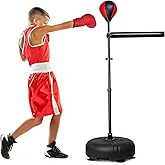 INNOLIFE Boxing Bar with Punching Bag for Kids, Adjustable Height Boxing Spinning Bar, Boxing Speed Trainer Free Standing Reflex Punching Ball Boxing Equipment for 6-12 Years