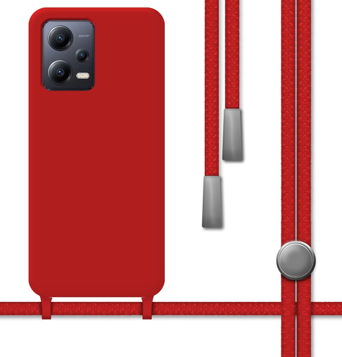 Tumundosmartphone Liquid Silicone Case with Lanyard for Xiaomi Redmi Note 12 5G Red