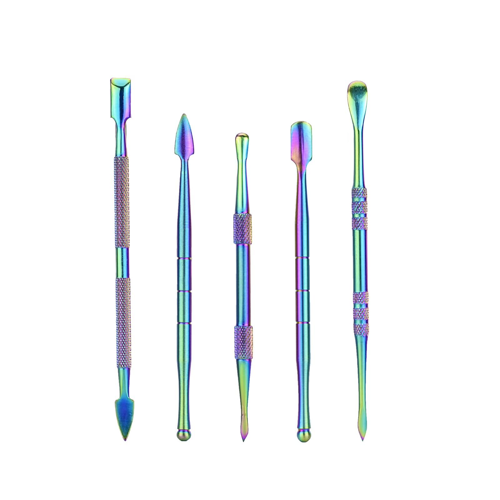 6-Pieces Wax Carving Tool Set Rainbow Stainless Steel Collecting Accessories with 5ml Silicone Containers Jar