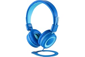 noot products Kids Headphones K11 Foldable Stereo Tangle-Free 5ft Long Cord 3.5mm Jack Plug in Wired On-Ear Headset for iPad/Amazon Kindle,Fire/Boy/Girl/School/Laptop/Tablet(Skyline Blue)