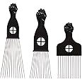COOKOO 3 Pack Metal Afro Hair Styling Combs - Fist Design Wide Tooth Picks for Women, Men & Natural Curly Hair Hairstyling
