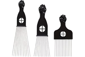 COOKOO 3 Pack Metal Afro Hair Styling Combs - Fist Design Wide Tooth Picks for Women, Men & Natural Curly Hair Hairstyling