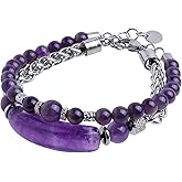 TUMBEELLUWA Stainless Steel Stackable Bracelets for Women Men, 6 mm Crystal Beaded Bracelet Handmade Gemstone Bohemian Jewelry Gifts for Birthday Christmas